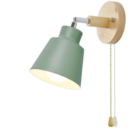 Aplique de pared moderno y minimalista con forma de macaron, interruptor de madera con correa verde, base de 10 cm, casquillo E27, bombilla no incluida.
