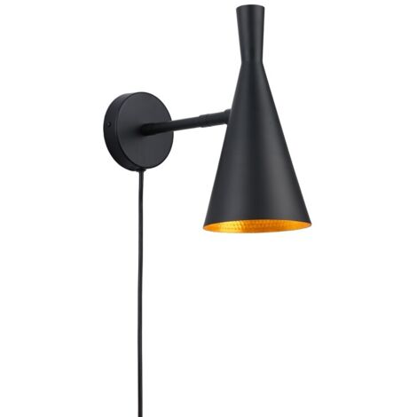 Aplique De Pared Nórdico Orientable Con Cable Y Enchufe - E27 - Negro