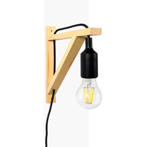 BARCELONA LED Aplique De Pared Nórdico "YOJO" -Escuadra De Madera Y Colgante - Negro