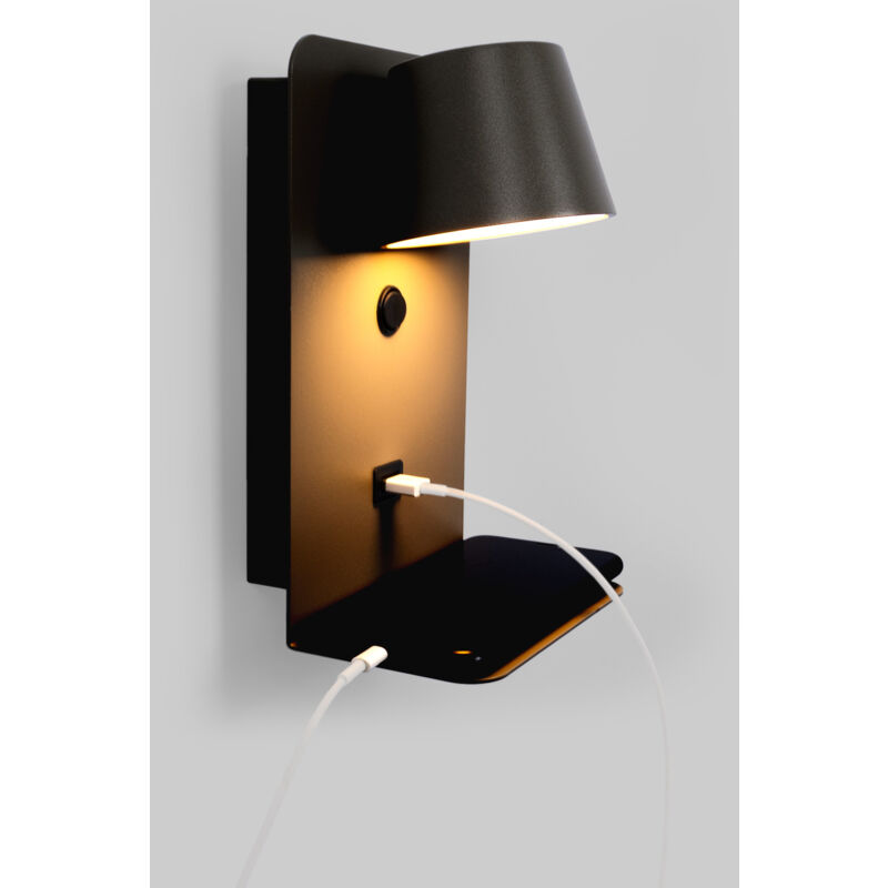 

Aplique de pared orientable con interruptor y USB de carga 'BASKOP' 6W | Negro