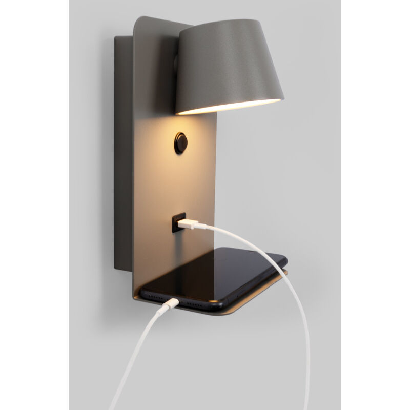 

Aplique de pared orientable con interruptor y USB de carga 'BASKOP' 6W | Gris