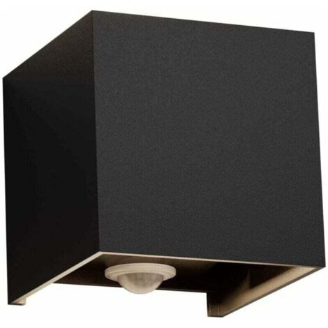 Aplique de pared para exterior de 12 W con sensor de movimiento, IP65, para exterior e interior, con ángulo de haz ajustable, luz de pared vertical, blanco frío 6000 K, color negro.