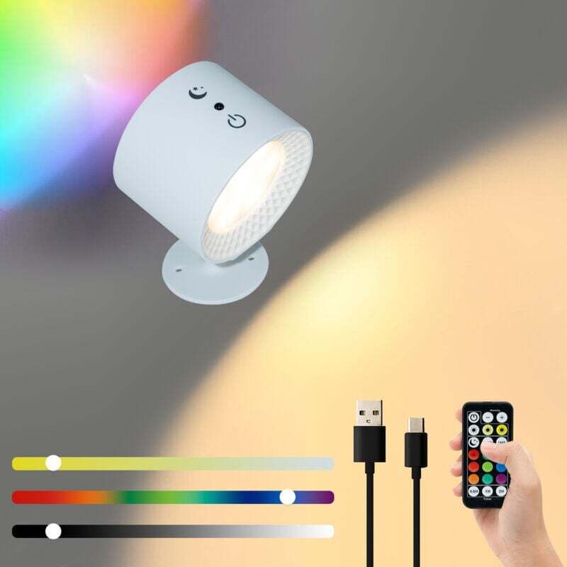 Aiperq Mehrfarbig Aplique De Pared Para Interior, Lámpara De Noche Led Táctil Inalámbrica Con Control Remoto, Lámpara De Pared Rgb Regulable Y Giratoria De 360°, Recargable Con Temporizador, Aplique De Pared Para Dormi