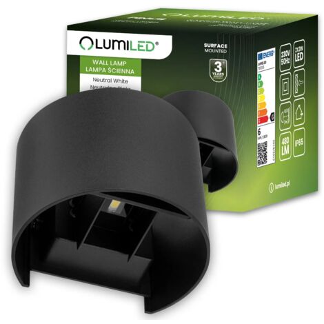 Aplique de pared para jardín, LED, fachada 2x3W 4000K, regulable en altura, negro, PINUS LUMILED