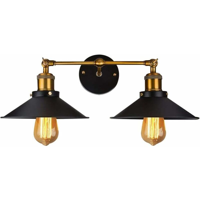 

Aplique de pared rústico doble con chapa de metal industrial vintage moderno para decoración de la casa sin bombilla, negro [Clase energética A +]