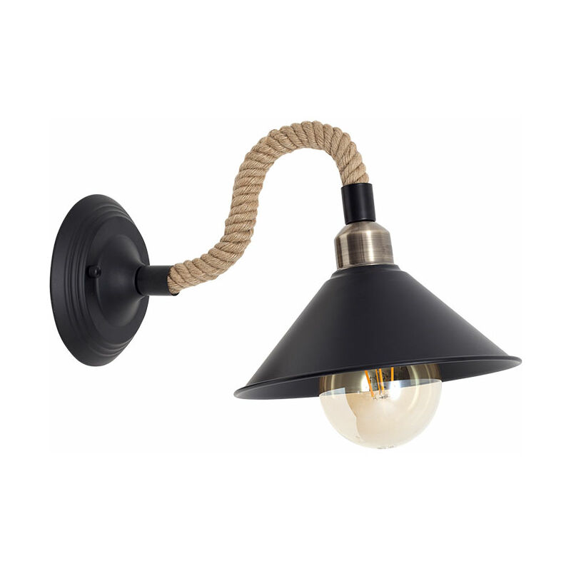 Lámpara Aplique Soga 1xe27 Negro Cuerda De Cáñamo 35x22x30 de FABRILAMP.