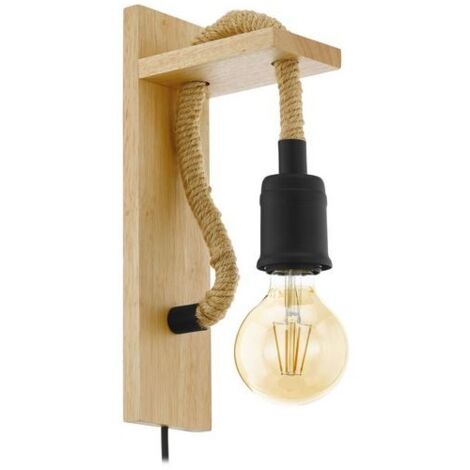 Aplique de pared vintage 30x13,5 cm en cuerda y soporte de madera - Eglo Rampside