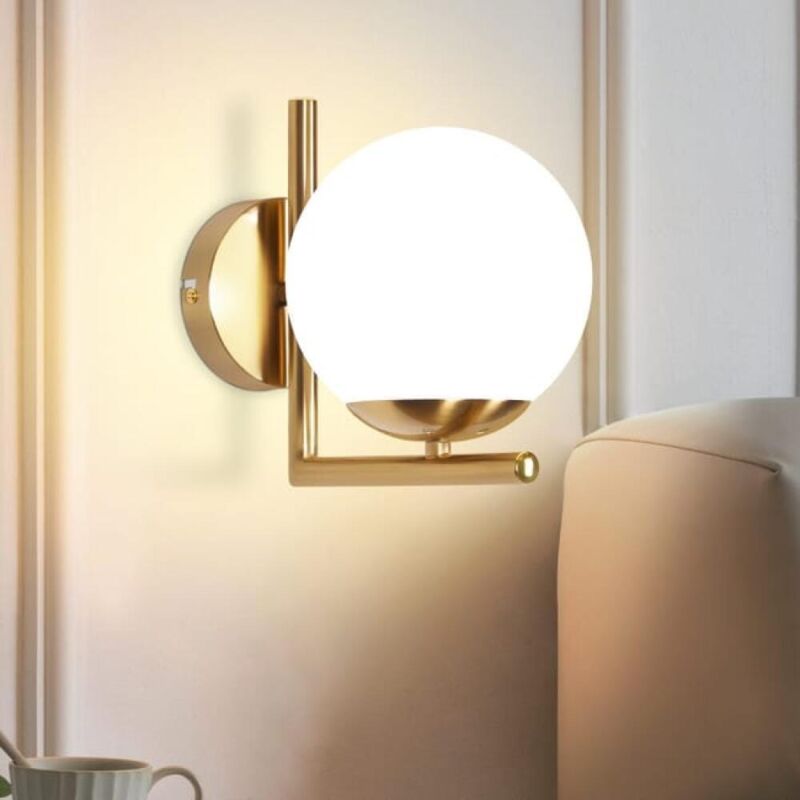 Aplique de pared vintage con bola de cristal dorado y casquillo E27, ideal para escaleras de dormitorios lámpara sencilla y creativa con bombilla