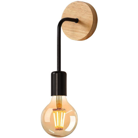 Aplique de Pared Vintage Madera , Negro Ajustable Lámpara de Pared E27 Sin Bombillas para Dormitorio, Escalera, Pasillo