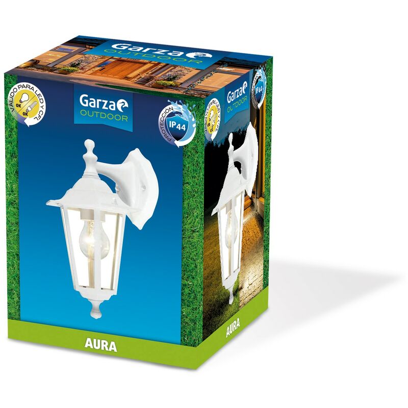 

Lighting Outdoor - Aplique Descendente AURA, Casquillo E27, Protección contra Polvo y Agua IP44, Válido para LED y CFL, color Blanco - Garza