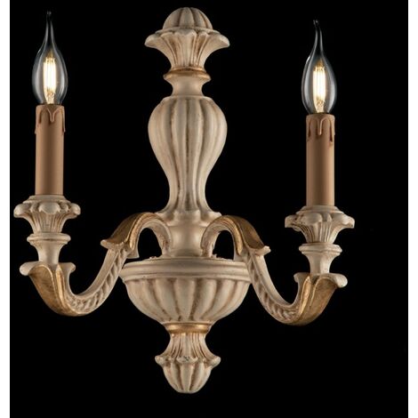 Aplique dos luces en madera marfil y pan de oro 31x h40 cm