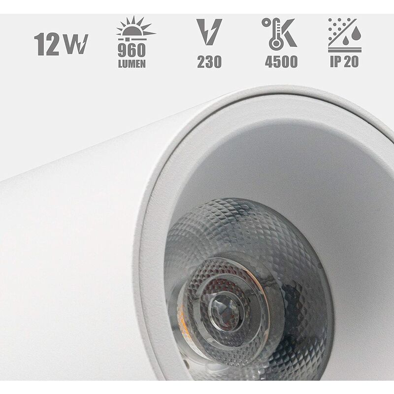 

Aplique Downlight Cilindro techo LED 12W 960Lm Blanco 4500K IP20 COB CRI80 AC-230V|AVANCE LED