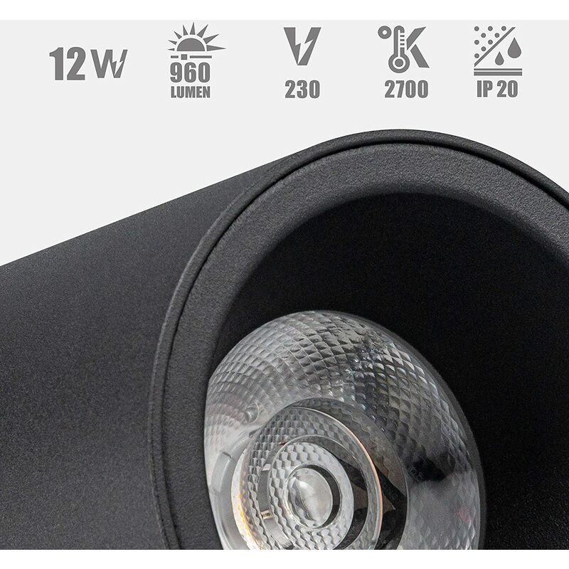 

Aplique Downlight Cilindro techo LED 12W 960Lm Negro 2700K IP20 COB CRI80 AC-230V|AVANCE LED