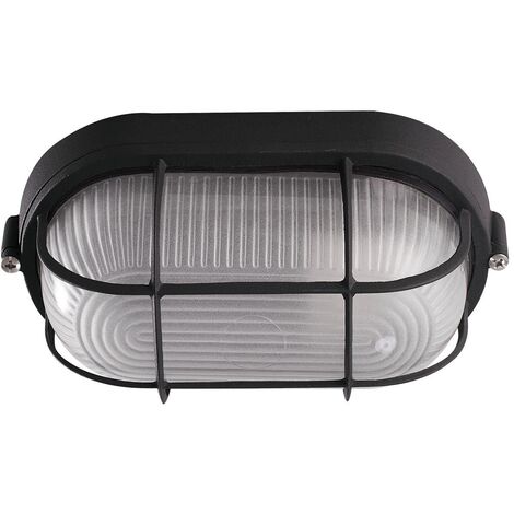APLIQUE EXTERIOR ESTANCO OVAL REJILLA NEGRO