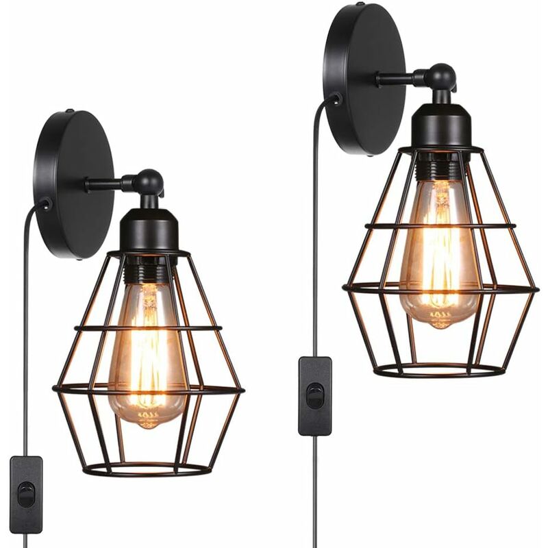 

Aplique industrial doble con cable de alimentación e interruptor giratorio interior para dormitorio, salón, terraza y pasillo [clase energética A +]