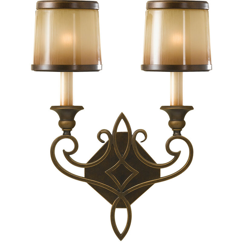 

Justine - Lámpara de pared con vela para interior de 2 luces de bronce con pantallas de cristal de roble, E14 - Elstead