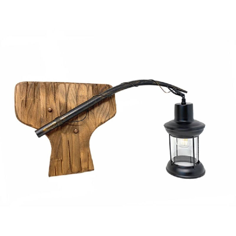 Trade Shop - Applique Lanterna Stile Industriale Lampada Parete Legno Country E27 Vintage E55 -