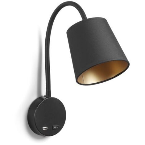 Aplique lector MONTECARLO E27-Ø45 60W USB A Algodón negro