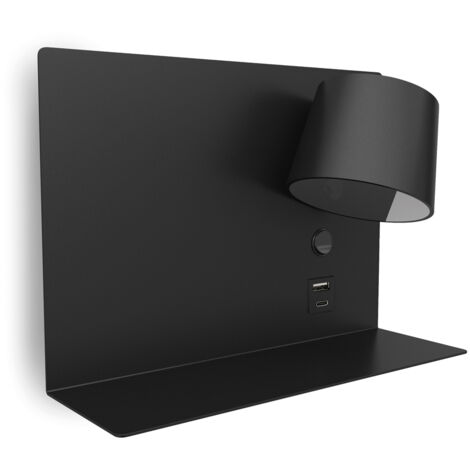 Aplique lector SERENE Left LED SMD 6W 732lm(434lm) CRI80 3000K USB A-USB C Negro