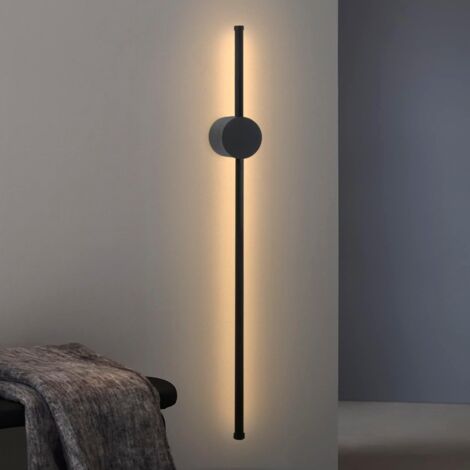 Aplique LED 60cm GBLY Lámpara de pared moderna con forma de línea que gira 360 Blanco cálido 3000K Para salón, dormitorio, pasillo, entrada Negro