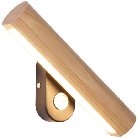Aplique LED de madera con interruptor, lámpara de cama giratoria 350°, 4 W, blanco, 32 cm, para salón, dormitorio, pasillo, escalera [Clase energética A+]