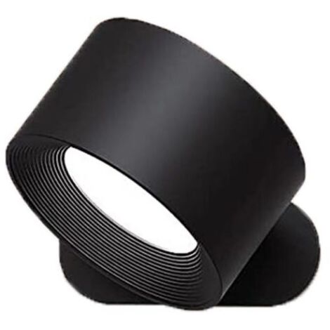 Aplique LED de pared con batería recargable, puerto USB, 3 temperaturas de color y 3 niveles de brillo, bola magnética giratoria de 360° (negro).