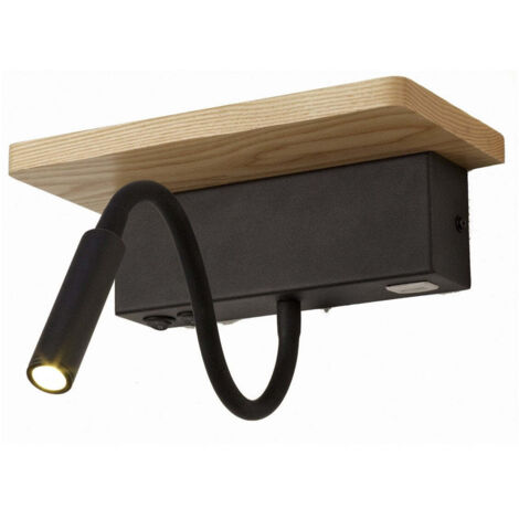 Aplique LED de Pared en Madera 3W 3000K con Cargador USB y Flexo de Luz