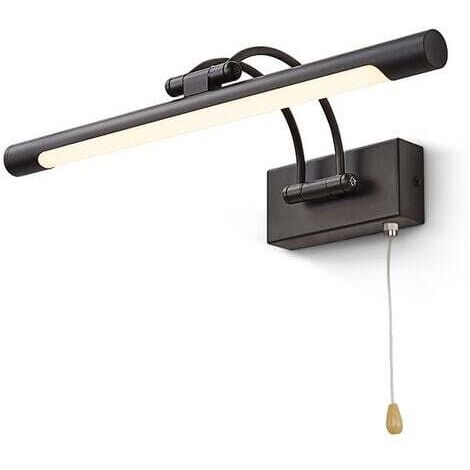 Aplique LED de pared para dormitorio, 8 W, IP44, para espejo, baño, negro mate, iluminación interior con interruptor, 40 cm, 3000 K, para cuadros y vitrinas, brazo ajustable - RWBroom, aplique de pare