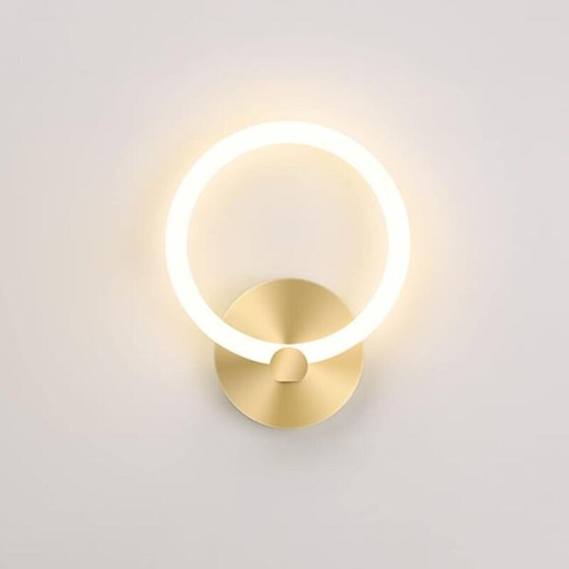 Aplique LED de pared para interior, lámpara de noche redonda moderna de 19 cm, hierro, dorado, blanco cálido