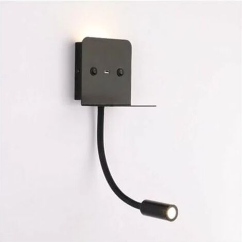 Aplique LED de pared y lectura Slange de 3 W con puerto USB, color negro