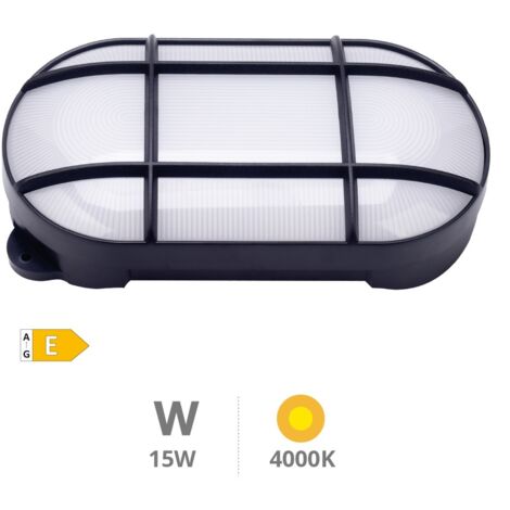 Aplique LED ovalado Cercis con rejilla 15W 4000K Negro