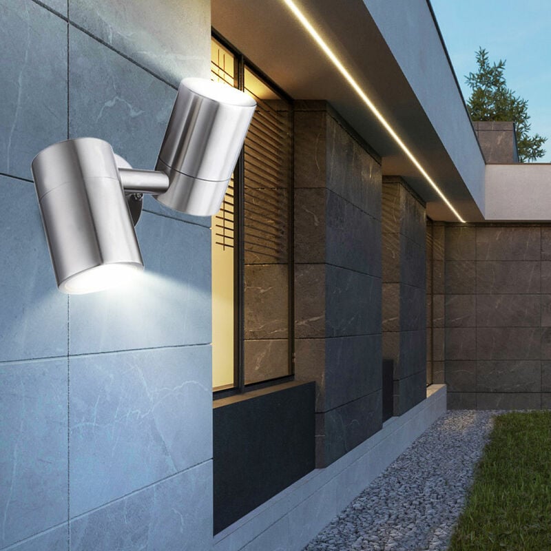 

Aplique LED para exterior, acero inoxidable, foco de vidrio para jardín, ajustable de 2 alas