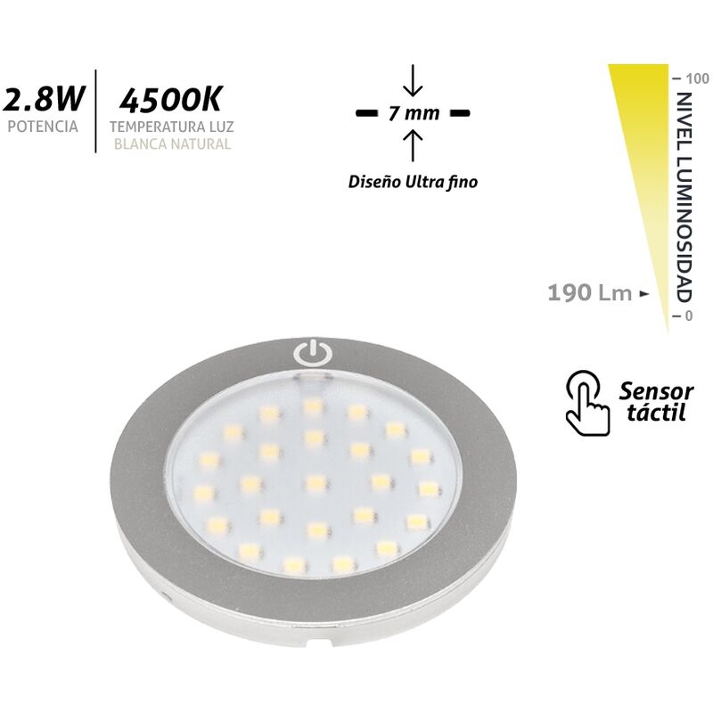 

Aplique LED superficie ultrafino con sensor táctil 2,8W 4500k - Anodizado