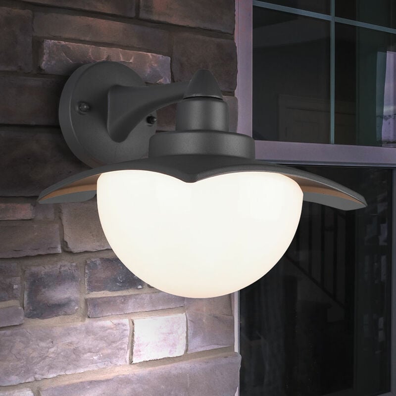 

Aplique para exterior farol en aluminio antracita aplique para puerta de entrada, 1x E27, pantalla bola blanca, An x Al 20x21cm, caseta de jardín,
