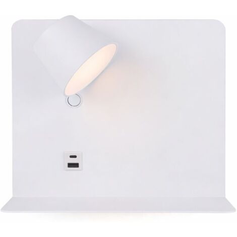 Aplique pared LED 6W USB Type-C blanco foco izquierdo
