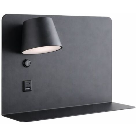 Aplique pared LED 6W USB Type-C negro foco izquierdo