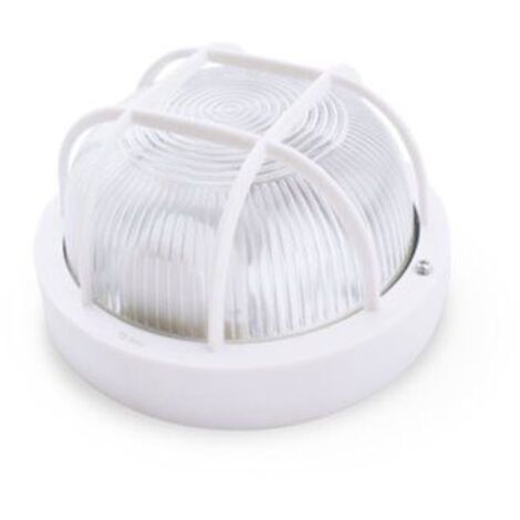 Aplique  redondo de plástico con mateial aislante y difusor de vidrio,E27.Máx.60W.230V. IP44, Blanco