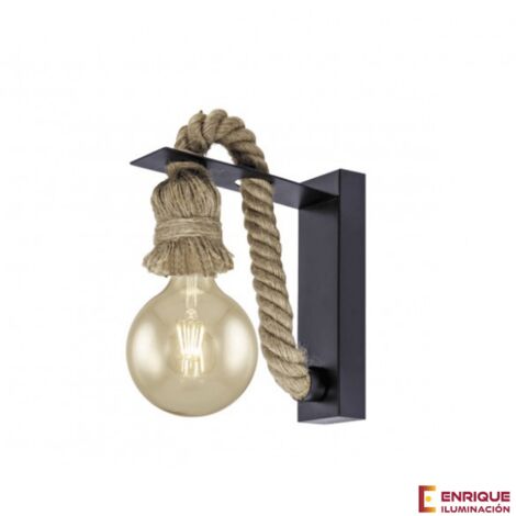 Aplique Rope negro cuerda natural 1x60W AJP