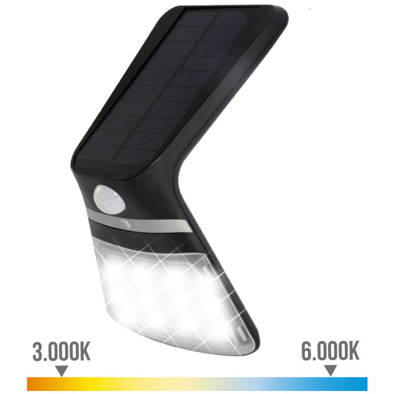 

Aplique solar 3,5w 430 lumen recargable sensor presencia (2-8m) color negro - EDM
