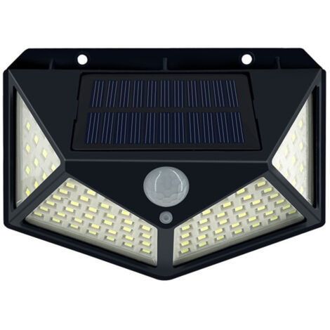 Aplique solar de pared – 100 LED, detector de movimiento PIR, resistente al agua para exteriores, activación automática, para valla, puerta, balcón, patio, jardín.