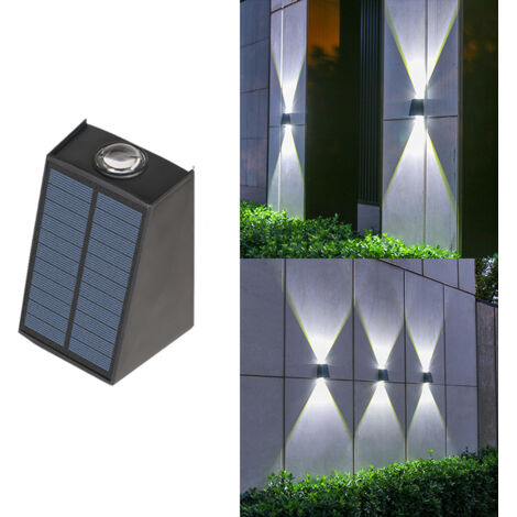 Aplique solar de pared, lámpara de pared de 2 LED, iluminación de doble cabezal superior e inferior, impermeable, luz blanca