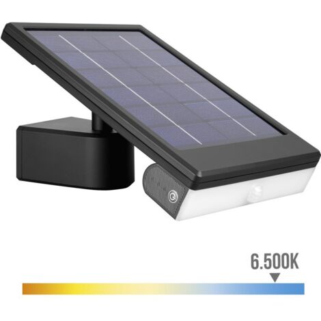 Aplique solar led 6w 720lm 6.500k con sensor crepuscular y movimiento. color negro edm