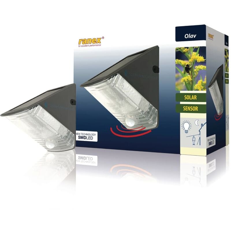 

Lámpara solar de pared con sensor PIR 0,5 W negra 5000.261 - Negro - Ranex