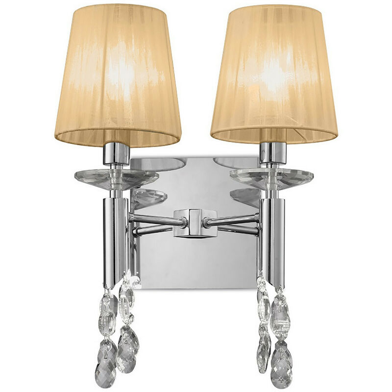 Diyas - Inspired Mantra Fusion Tiffany Lámpara de pared Tiffany conmutada 2+2 luces E14+G9, cromo pulido con pantallas de bronce suave y cristal