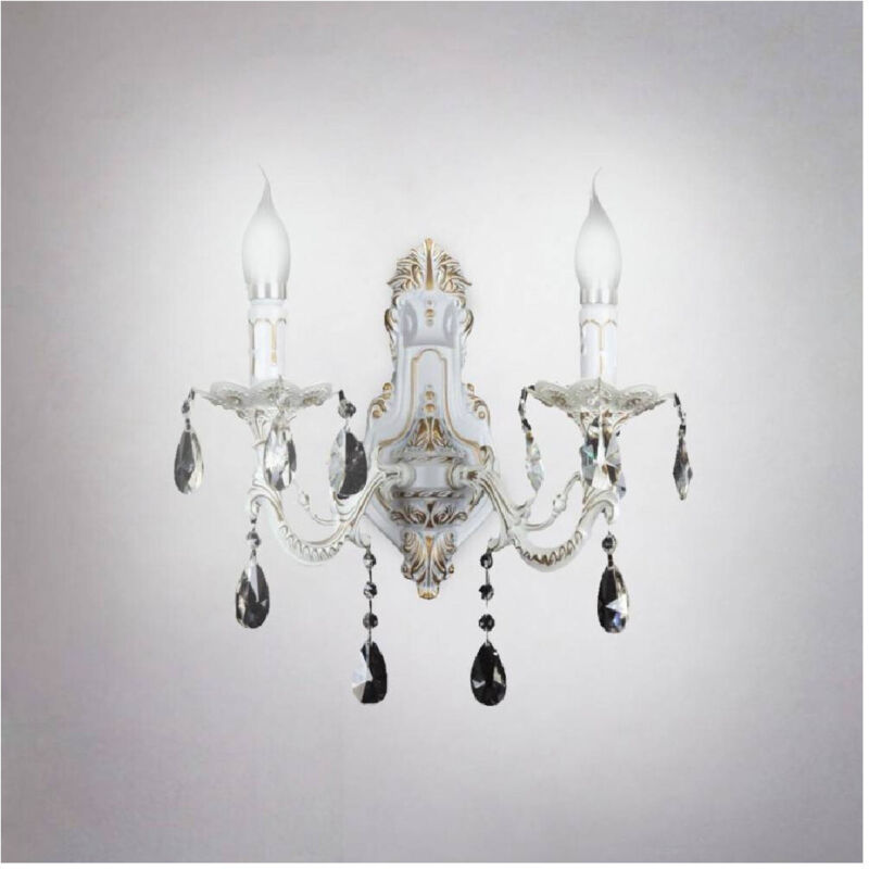 Trade Shop Traesio - Trade Shop - Applique Parete Muro Classica 2 Bracci Attacco E14 Con Cristalli Pendenti E01-2 -
