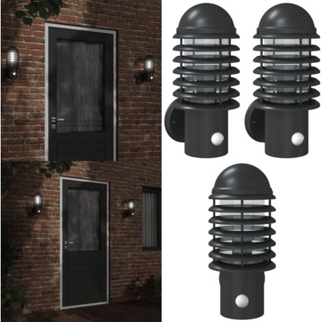 Apliques de exterior con sensor 2 uds acero inoxidable negro - Apliques de pared - Sensor de movimiento