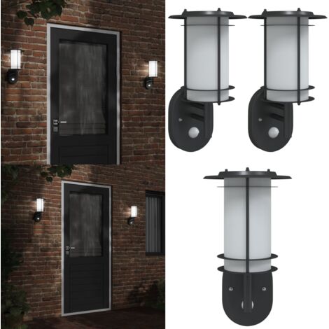 Apliques de exterior con sensor 2 uds acero inoxidable negro - Iluminación exterior - Sensor de movimiento