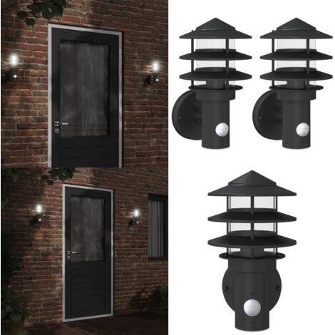 Apliques de exterior con sensor 2 uds acero inoxidable negro - Sensor de movimiento - Lámparas de pared