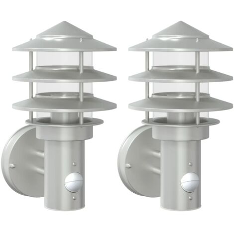 Apliques de exterior con sensor 2 unidades acero inoxidable vidaXL