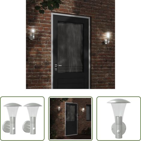 Apliques de pared -  Apliques de exterior con sensor 2 unidades acero inoxidable